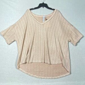 Grace + Karma Rib Top Women's 3X Rust Cream Striped V Neck Short Sleeve NWT